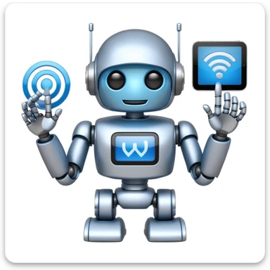 friendly robot holding a large Wi-Fi icon, white background sticker