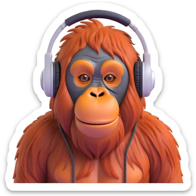 a cool orangutan with headphones listening to music chill vibe sticker