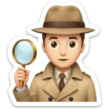 detective with magnifying glass, trench coat and hat sticker