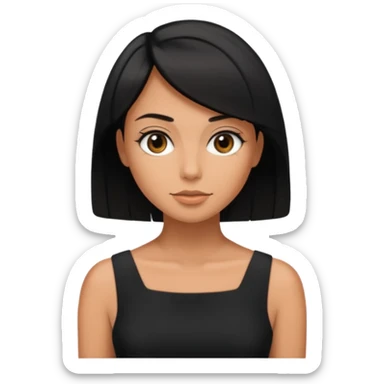 black short shoulder length hair tanned woman, black dress girly things sticker