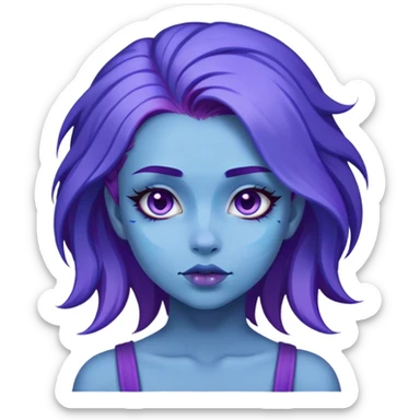 A girl with blue skin, purple hair, beautiful face sticker