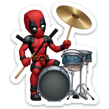 Cute Deadpool character playing drums in HD sticker