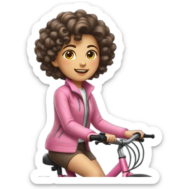 Taiwanese girl with curly hair and pink jacket riding bicycle sticker