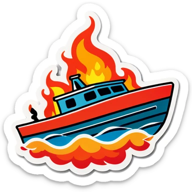 A Boat that is on fire sinking into water sticker