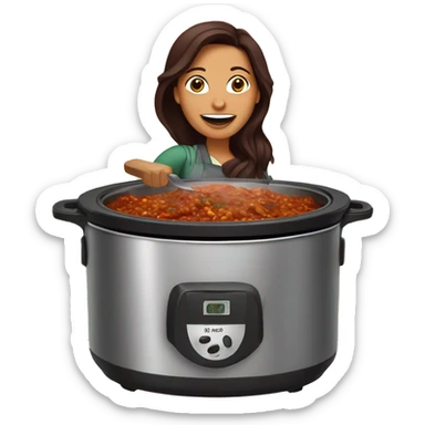 Dark red hair Mexican woman cooking Birria in a crock pot sticker