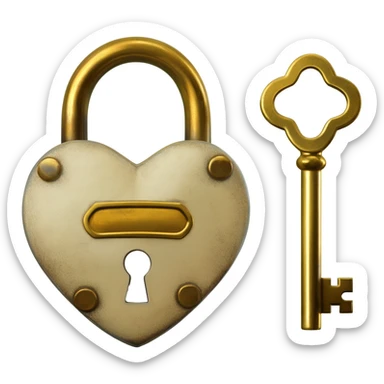 vintage beige heart-shaped lock and key sticker