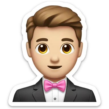 a Asia Cute Gay headhunter(white skin& brown hair) with pink bow tie and heart eyes sticker