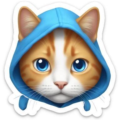White and orange cat with blue eyes wearing Blue hoodie sticker