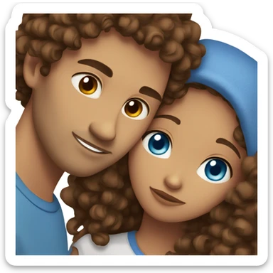 Blue eyes brown curly hair girl cuddling boyfriend straight brown hair sticker