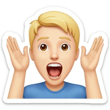 person with open mouth screaming with joy and excitement, raised hands sticker