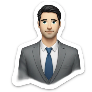 man, blue eyes, 30 years old, white skin, black hair, blazer with t-shirt, good looking sticker