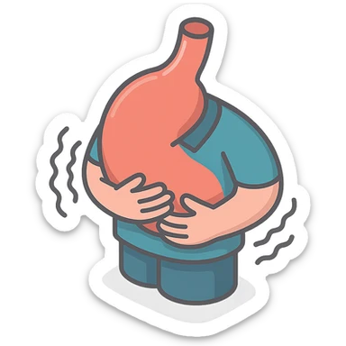 sick stomach in clothing, stomach and hands with waves of pain, shadows and highlights, no face or legs, only stomach in clothing, hands and pain, transparent background sticker
