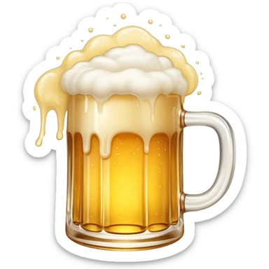 A frothy mug of golden beer with foam overflowing at the top sticker
