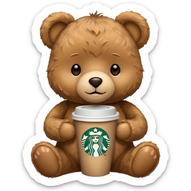 teddy bear with one cup of starbucks coffee sticker