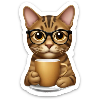 Brown Tabby cat in glasses drinking coffee  sticker