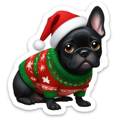 Black Frenchie in a Christmas sweater  sticker
