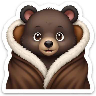 Disney-style cute black bear cub in blanket sticker