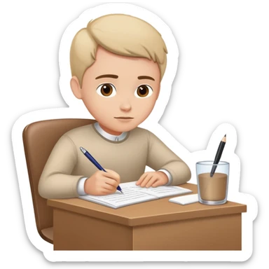 Person at desk writing an essay that begins with "Dear God" sticker