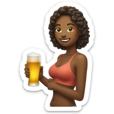 woman hold beer at beach sticker