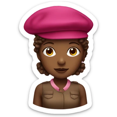 one black girl with raspberry colored beret with brown hair sticker