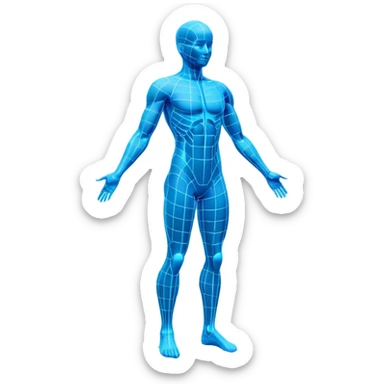 Human body silhouette with digital 3D scanning grid lines covering it, futuristic body scan sticker