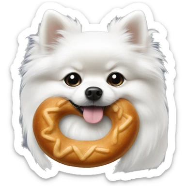 White small Pomeranian dog with black with pretzel sticker