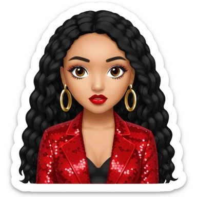 Leigh-Anne Pinnock from Little Mix with long black hair, red sequin outfit sticker