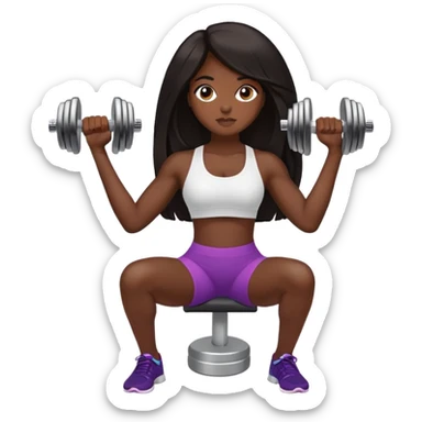 black dark girl long dark hair working out dumbbells sticker