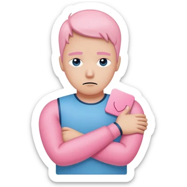 avoidant person with guarded neutral expression and slightly distant eyes, body posture leaning away with arms crossed creating emotional barrier, small shield or wall symbol nearby, phone face down being ignored, minimal soft rounded design with gentle blue and pink colors matching anxious attachment style sticker