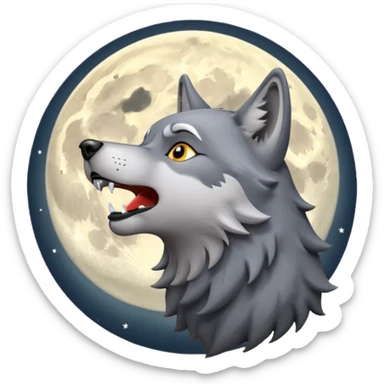 emoji of a howling wolf facing the moon, with its head tilted upward, simple cartoon style  sticker