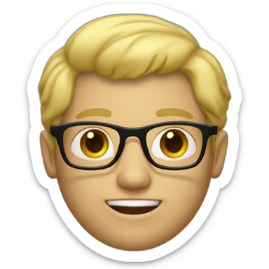 a man with blond hair with black glasses sticker