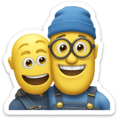 men hugging a minion sticker