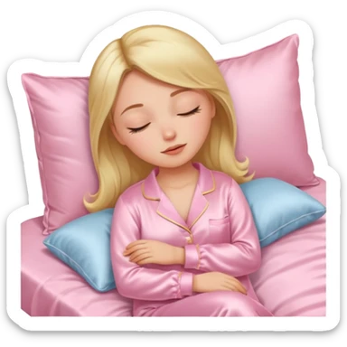 Mulher dormindo de pijama na sua cama de cetim rosa bebê sticker