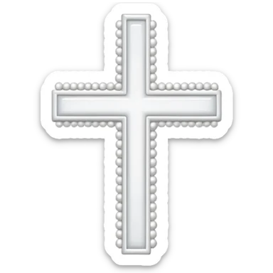Elegant emoji icon of a white cross made of white beads, glossy surface, subtle shadows, pure white palette, centered sticker
