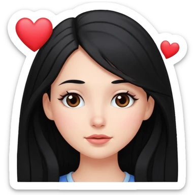 black-haired long hair white young girl looking in love sticker