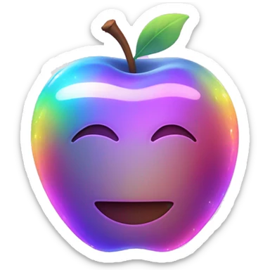 A sleek, holographic apple with a glowing, shifting gradient of colors, surrounded by subtle floating sparks and a soft, futuristic aura.

 sticker