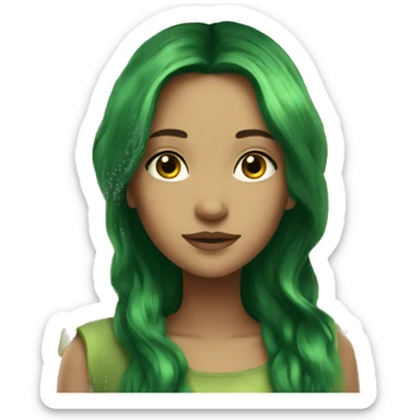 Beautiful, fairy, gold, dark green, green, long hair, big wings sticker