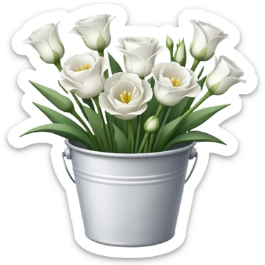 Beautiful light white flower bucket Eustoma sticker