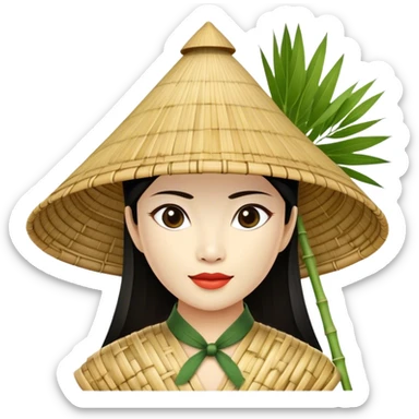 ​Cinematic Realistic Traditional Vietnamese Nón Lá, depicted as a delicately crafted conical hat made of bamboo and palm leaves with subtle texture and natural wear, set against a serene rural backdrop bathed in warm, soft sunlight, evoking authentic cultural heritage, sticker