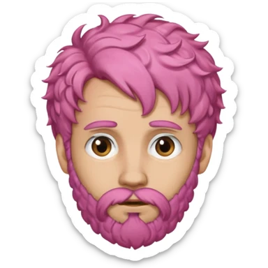 A light-skinned man with moderately curly pink hair, brown eyes, a brown beard, and a slightly uneasy expression. sticker