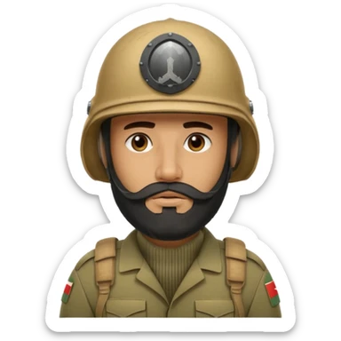 VERY TIRED, swarthy, Iraqi soldier in a casque, casque without insignia, with a beard sticker
