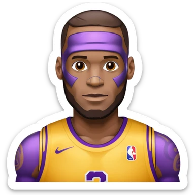 Lebron James as a half robot/cyborg AI but still keep lakers and make him look friendly sticker