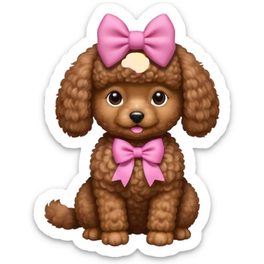 Brown toy poodle with pink bow sticker
