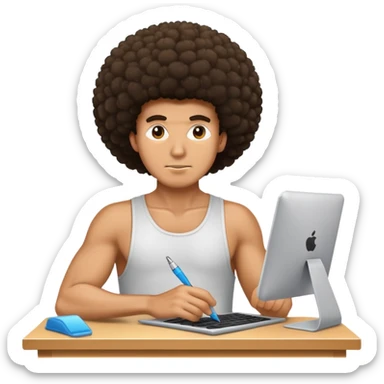 Tanned guy with Afro working hard  sticker