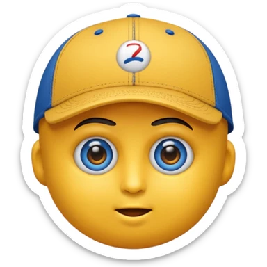 Emoji cara rendonda amarilla con ojos cansado y una gorra de lado sticker