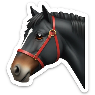 a black horse with a white stripe on its nose and red strands in its mane sticker