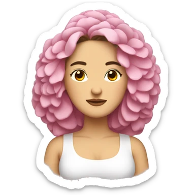 Peonies around head of a white Spanish brunette long hair chubby woman sticker