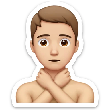 person with crossed arms holding there neck tightly, looks nervous sticker