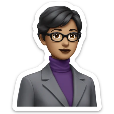 Tv show young Diana Prince wearing grey suit with silk voile purple turtleneck and black eyeglasses  sticker