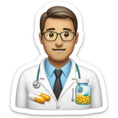 Pharmacist man with pills sticker